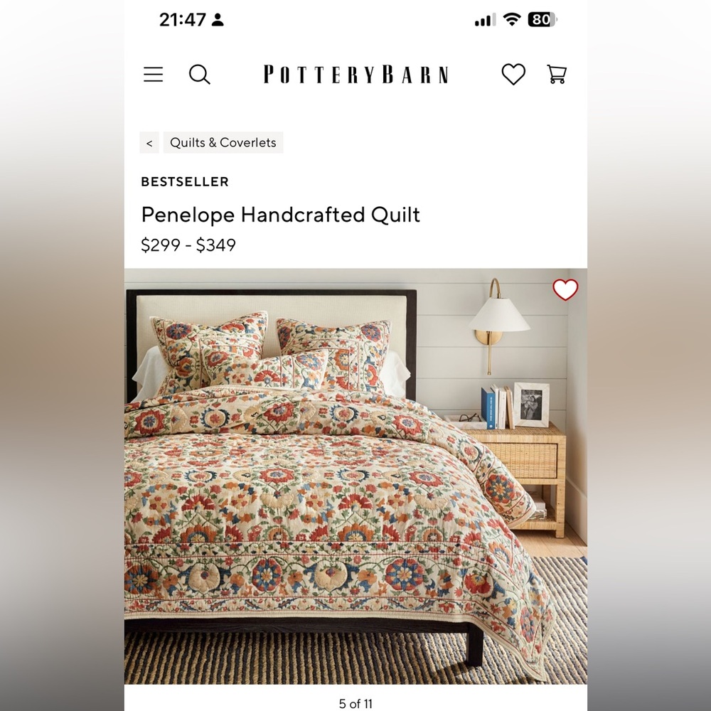 Pottery barn Penelope handcrafted quilt no shams
